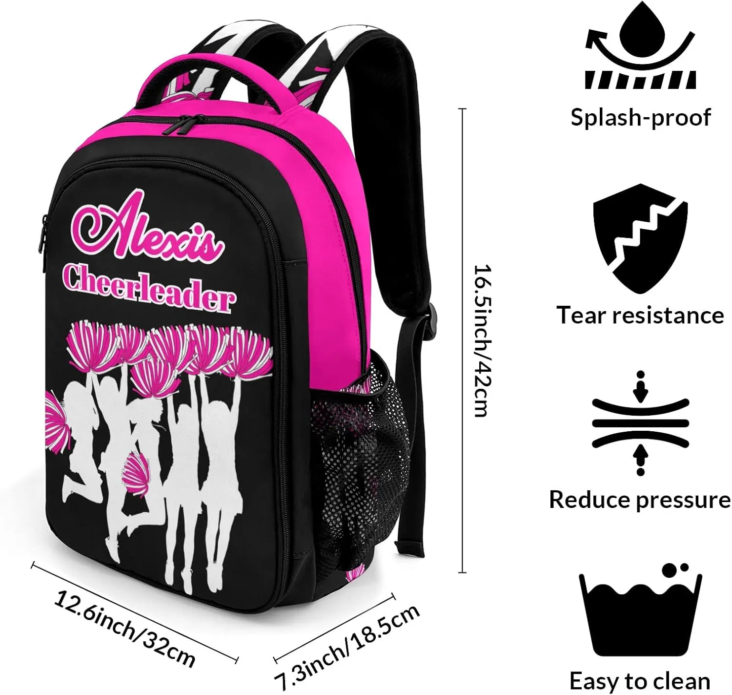 Personalized Cheerleaders Bag Cheer Fuchsia Black Backpack Custom Name Large Capacity Shoulder Bags for Sports Party