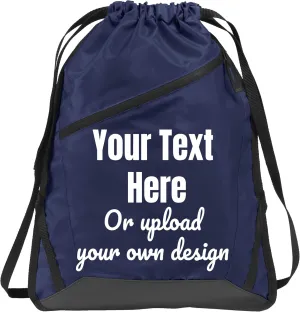 Personalized Cinch Bag with Zipper - True Royal/Black Custom Bag for Women | Small Gym Drawstring Bag | Promotional Items with Your Logo and Design