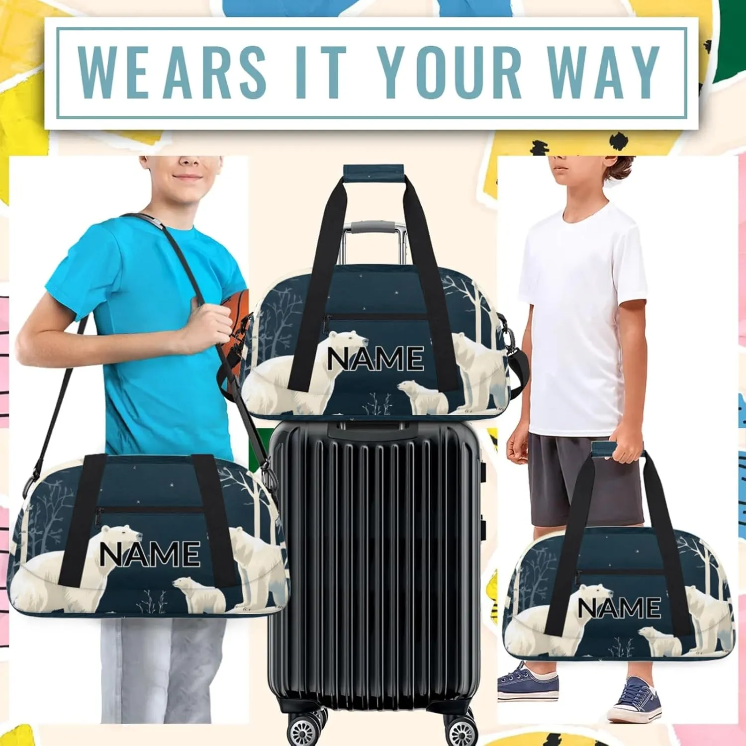 Personalized Custom Bear Forest Rustic Gym Bag for Women Men Carry on Travel Duffel Tote Farmhouse Animal Overnight Workout Weekender Bag