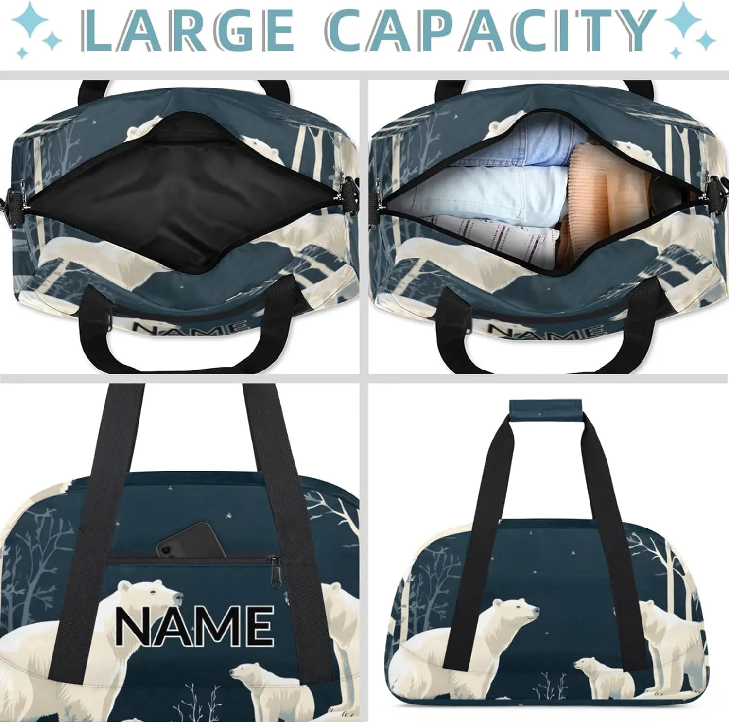 Personalized Custom Bear Forest Rustic Gym Bag for Women Men Carry on Travel Duffel Tote Farmhouse Animal Overnight Workout Weekender Bag