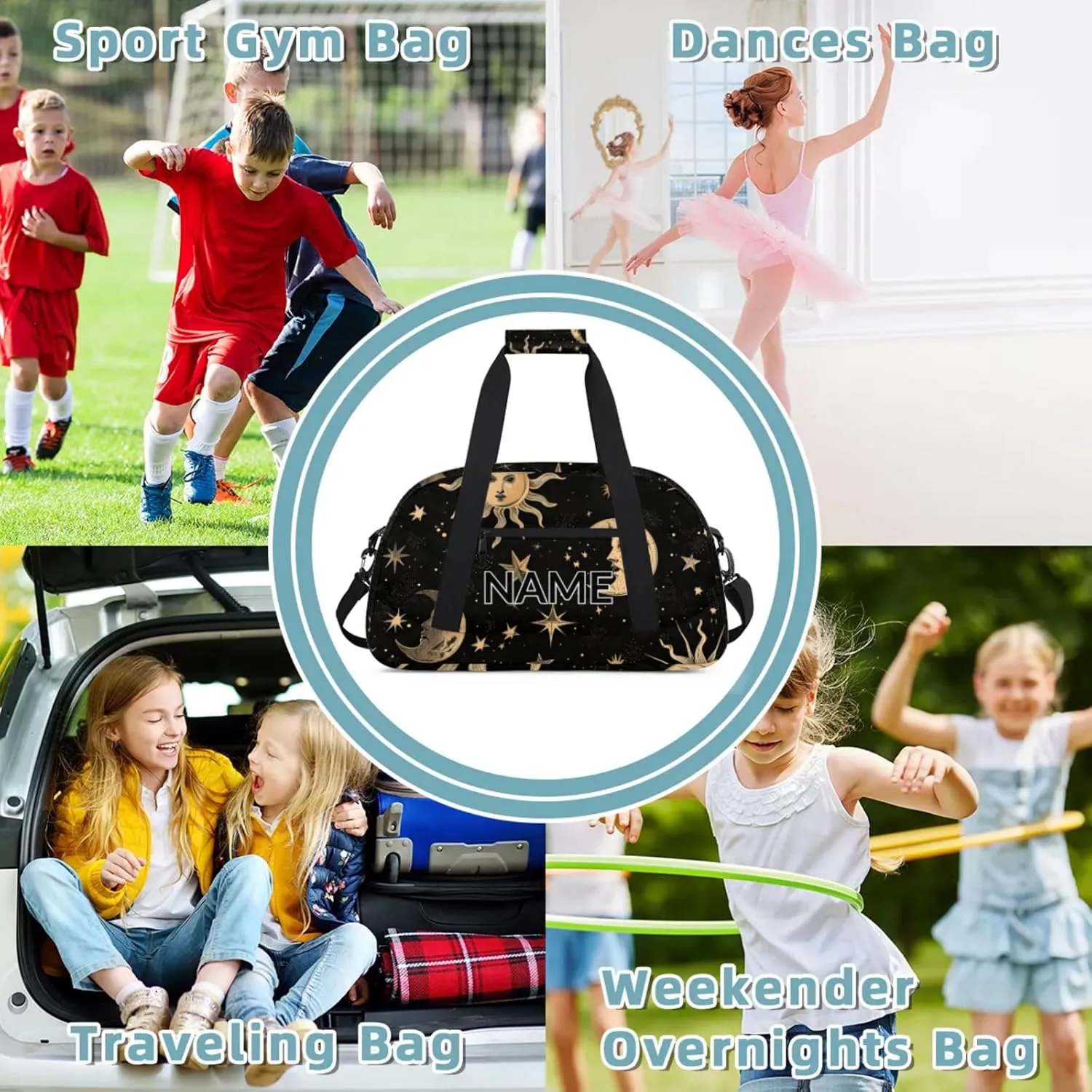 Personalized Custom Boho Moon Sun Gym Bag for Women Men Carry on Travel Duffel Tote Mysterious Aesthetic Overnight Workout Weekender Bag