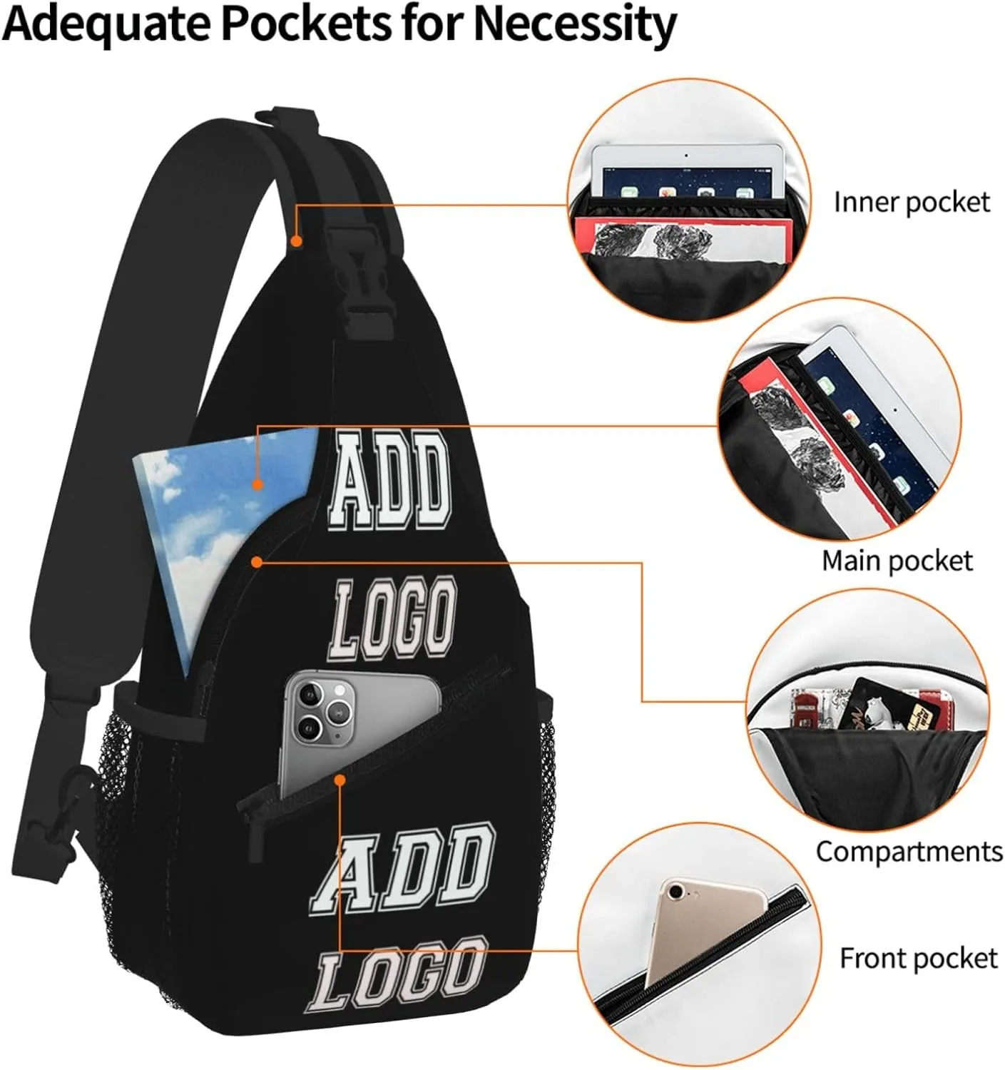 Personalized Custom Chest bags for Women and Men add your Picture Or Text design personalized leisure Sports Crossbody bag Black
