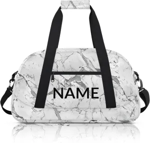 Personalized Custom Grey White Marble Gym Bag for Women Men Carry on Travel Duffel Tote Marble Overnight Workout Weekender Bag