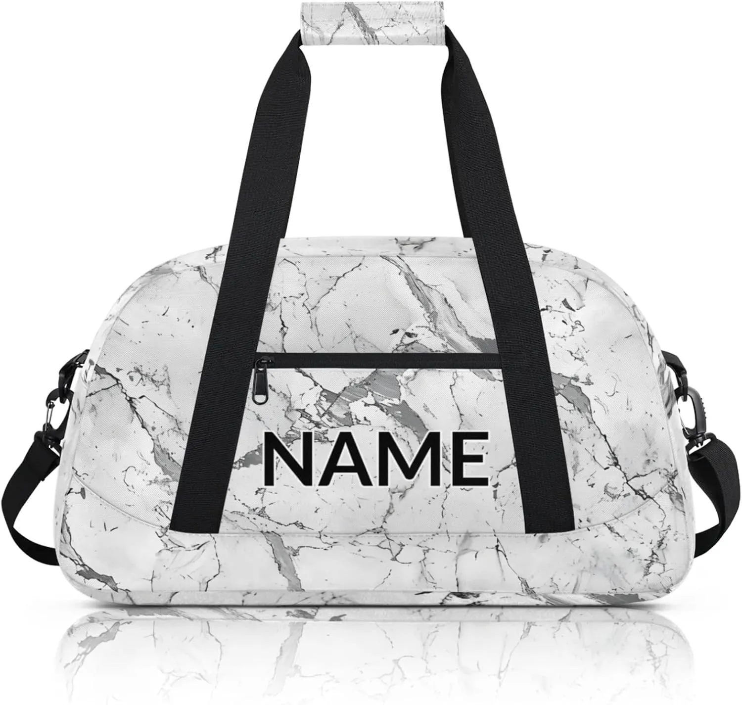 Personalized Custom Grey White Marble Gym Bag for Women Men Carry on Travel Duffel Tote Marble Overnight Workout Weekender Bag