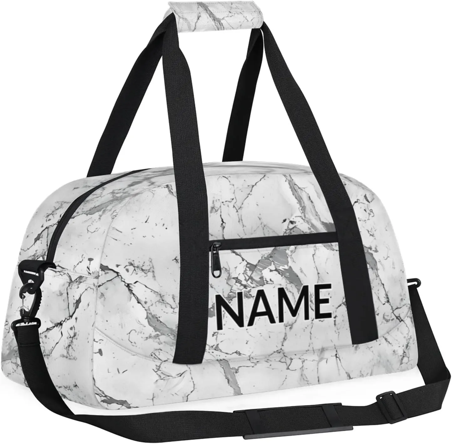 Personalized Custom Grey White Marble Gym Bag for Women Men Carry on Travel Duffel Tote Marble Overnight Workout Weekender Bag