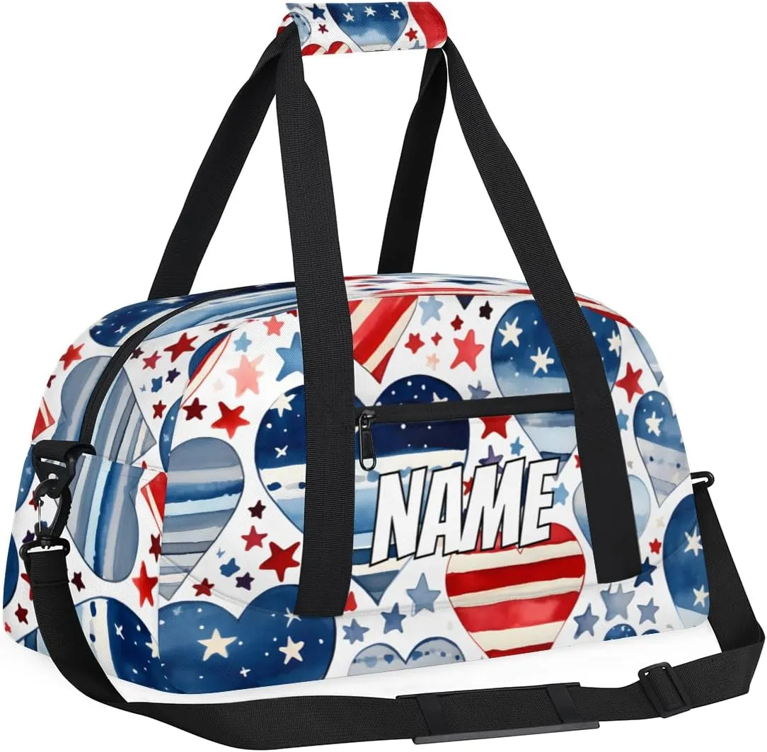 Personalized Custom Gym Bag for Women Men Carry on 4th of July Heart Travel Duffel Tote America Memorial Day Overnight Workout Weekender Bag