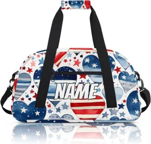 Personalized Custom Gym Bag for Women Men Carry on 4th of July Heart Travel Duffel Tote America Memorial Day Overnight Workout Weekender Bag