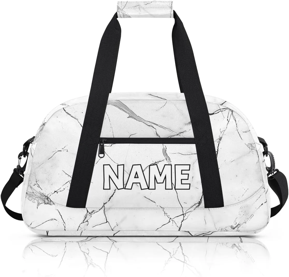 Personalized Custom Gym Bag for Women Men Carry on Abstract Marble Travel Duffel Tote White Grey Marble Overnight Workout Weekender Bag
