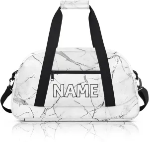 Personalized Custom Gym Bag for Women Men Carry on Abstract Marble Travel Duffel Tote White Grey Marble Overnight Workout Weekender Bag
