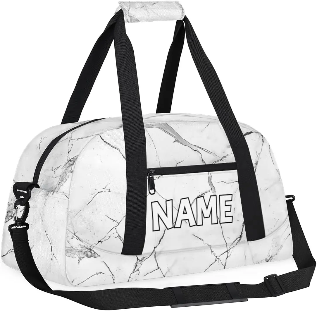 Personalized Custom Gym Bag for Women Men Carry on Abstract Marble Travel Duffel Tote White Grey Marble Overnight Workout Weekender Bag