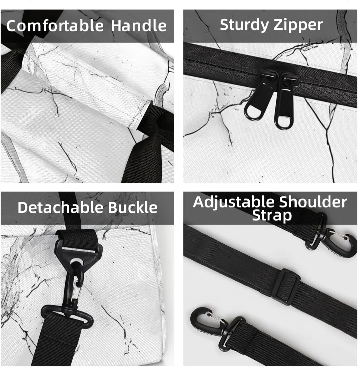 Personalized Custom Gym Bag for Women Men Carry on Abstract Marble Travel Duffel Tote White Grey Marble Overnight Workout Weekender Bag