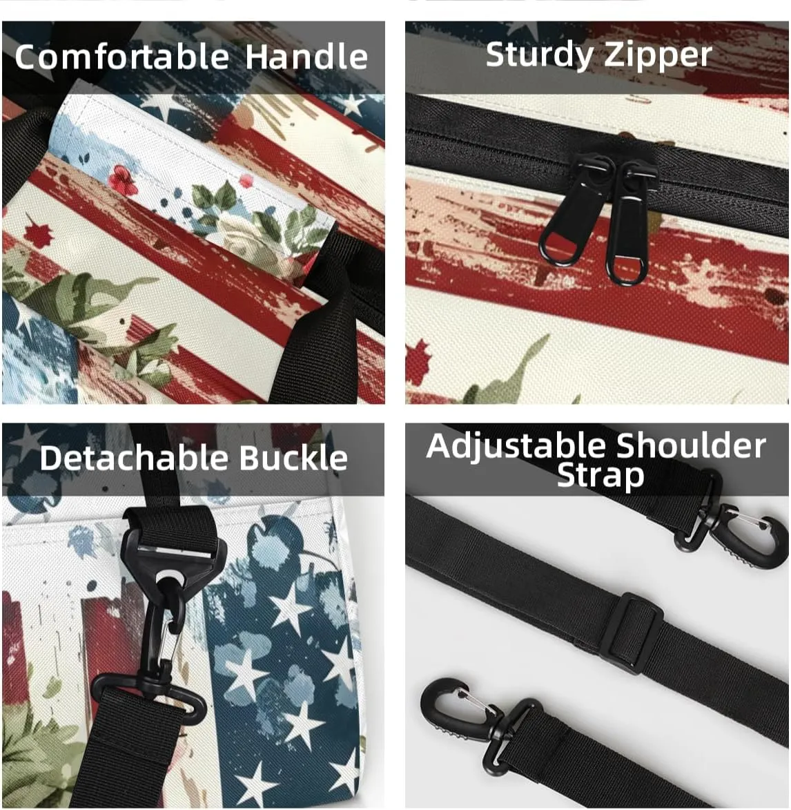 Personalized Custom Gym Bag for Women Men Carry on American Flag Travel Duffel Tote Red Roses Overnight Workout Weekender Bag