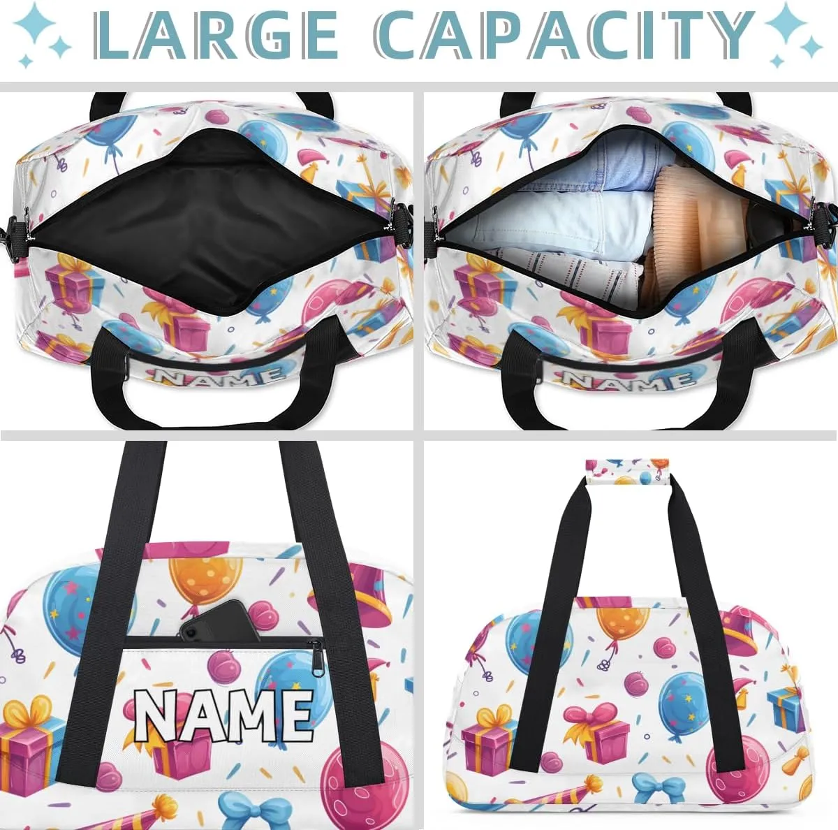 Personalized Custom Gym Bag for Women Men Carry on Birthday Theme Travel Duffel Tote Party Rainbow Overnight Workout Weekender Bag