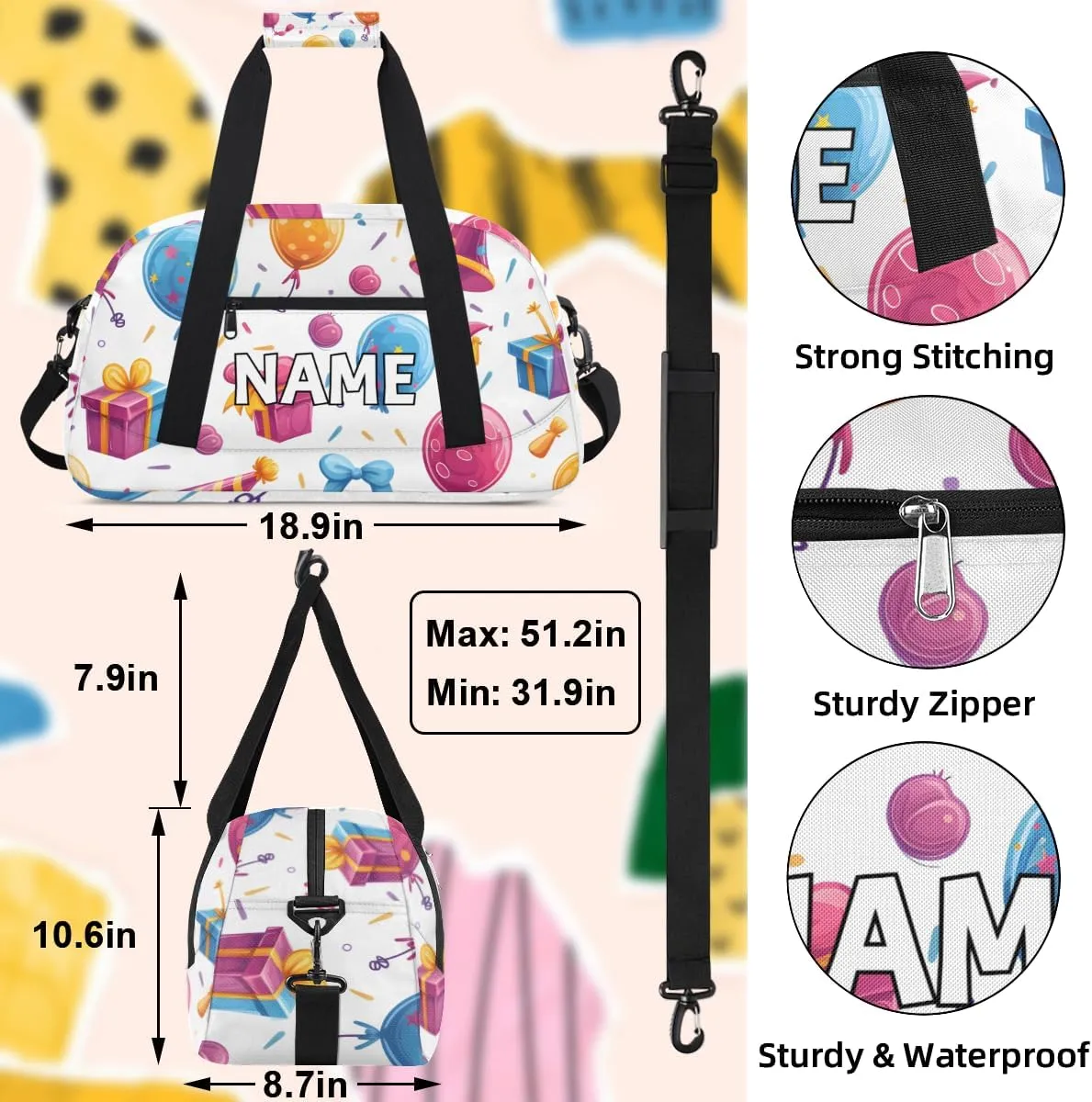 Personalized Custom Gym Bag for Women Men Carry on Birthday Theme Travel Duffel Tote Party Rainbow Overnight Workout Weekender Bag