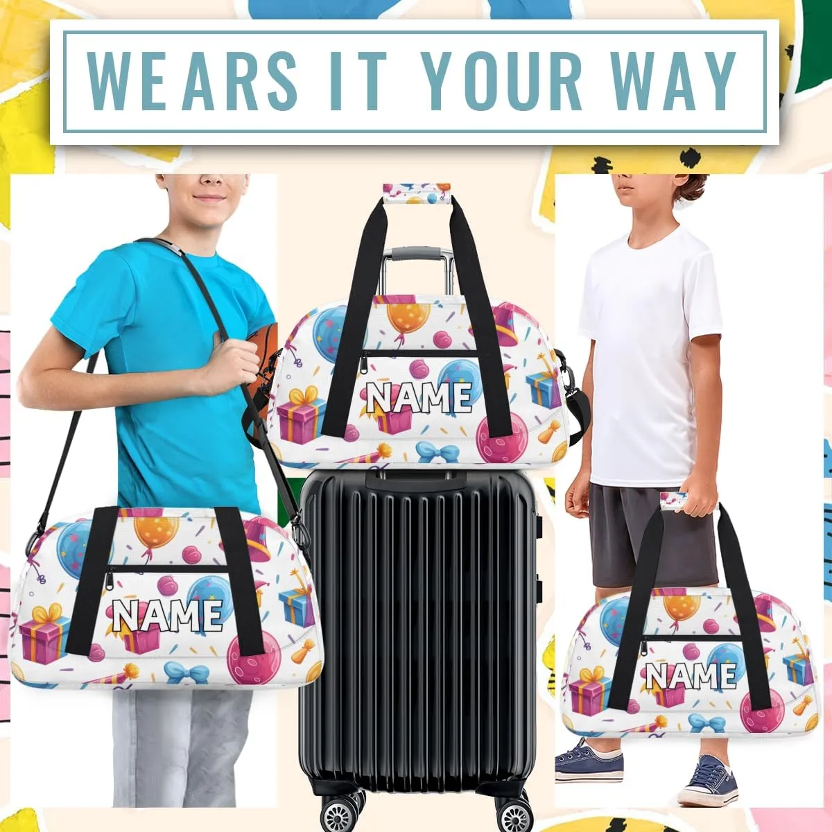 Personalized Custom Gym Bag for Women Men Carry on Birthday Theme Travel Duffel Tote Party Rainbow Overnight Workout Weekender Bag