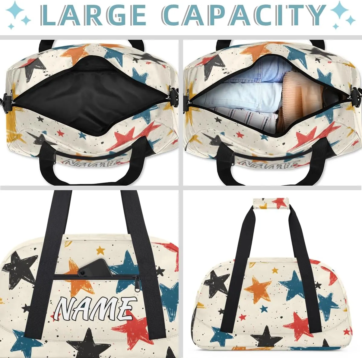 Personalized Custom Gym Bag for Women Men Carry on Cartoon Stars Travel Duffel Tote Sky Vibrant Overnight Workout Weekender Bag