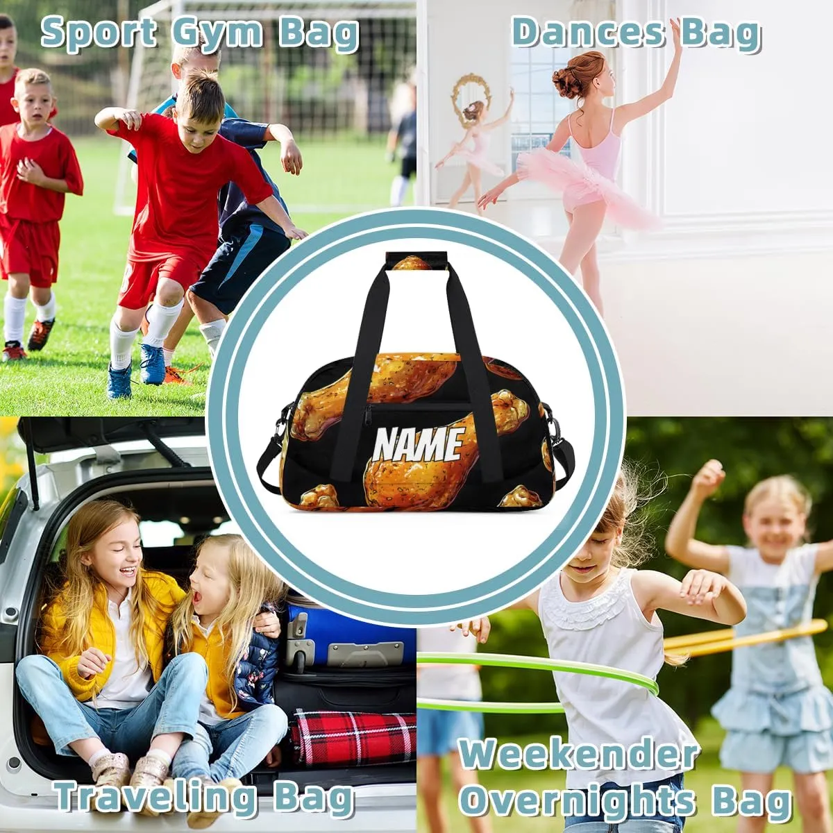 Personalized Custom Gym Bag for Women Men Carry on Chicken Legs Travel Duffel Tote Tasty Food Overnight Workout Weekender Bag