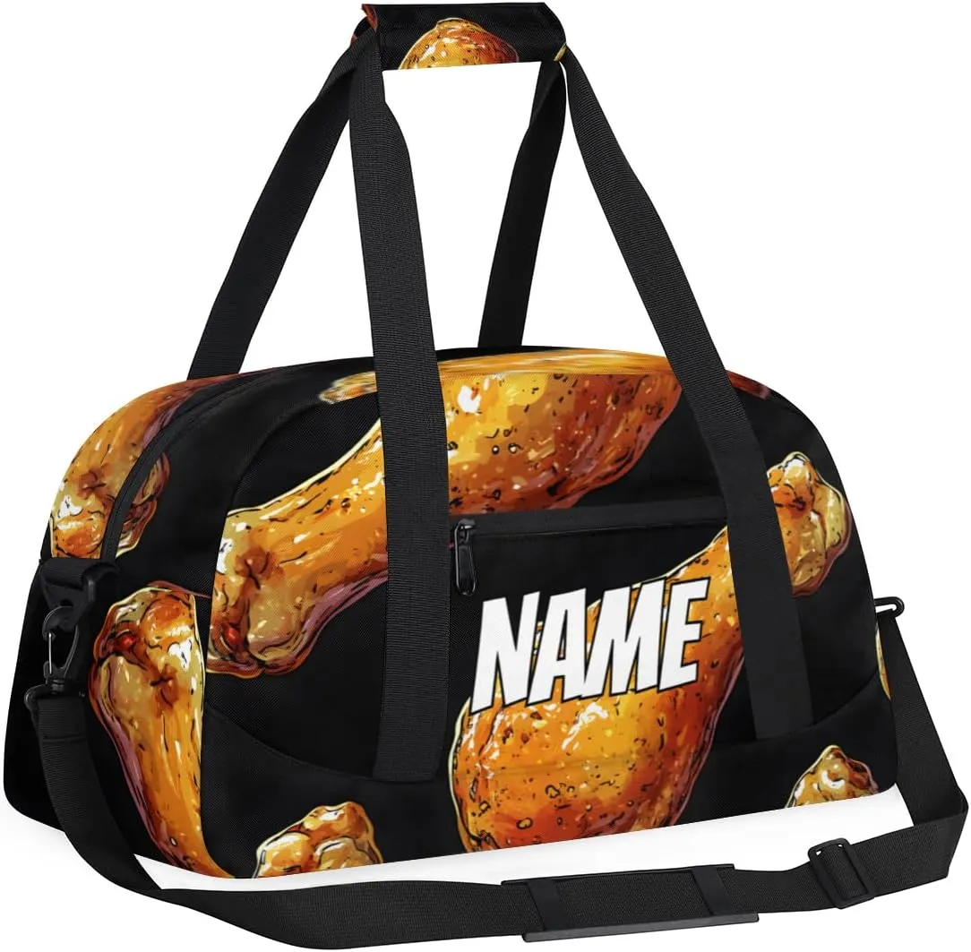 Personalized Custom Gym Bag for Women Men Carry on Chicken Legs Travel Duffel Tote Tasty Food Overnight Workout Weekender Bag