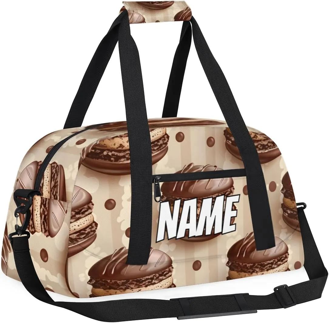 Personalized Custom Gym Bag for Women Men Carry on Chocolate Cookies Travel Duffel Tote Bakery Food Overnight Workout Weekender Bag