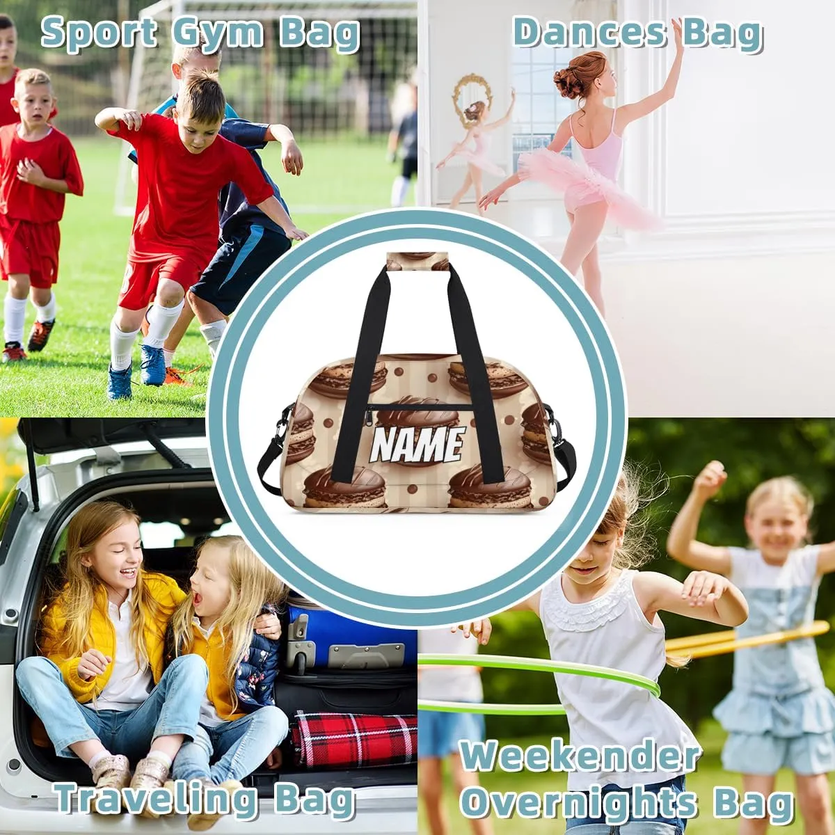 Personalized Custom Gym Bag for Women Men Carry on Chocolate Cookies Travel Duffel Tote Bakery Food Overnight Workout Weekender Bag