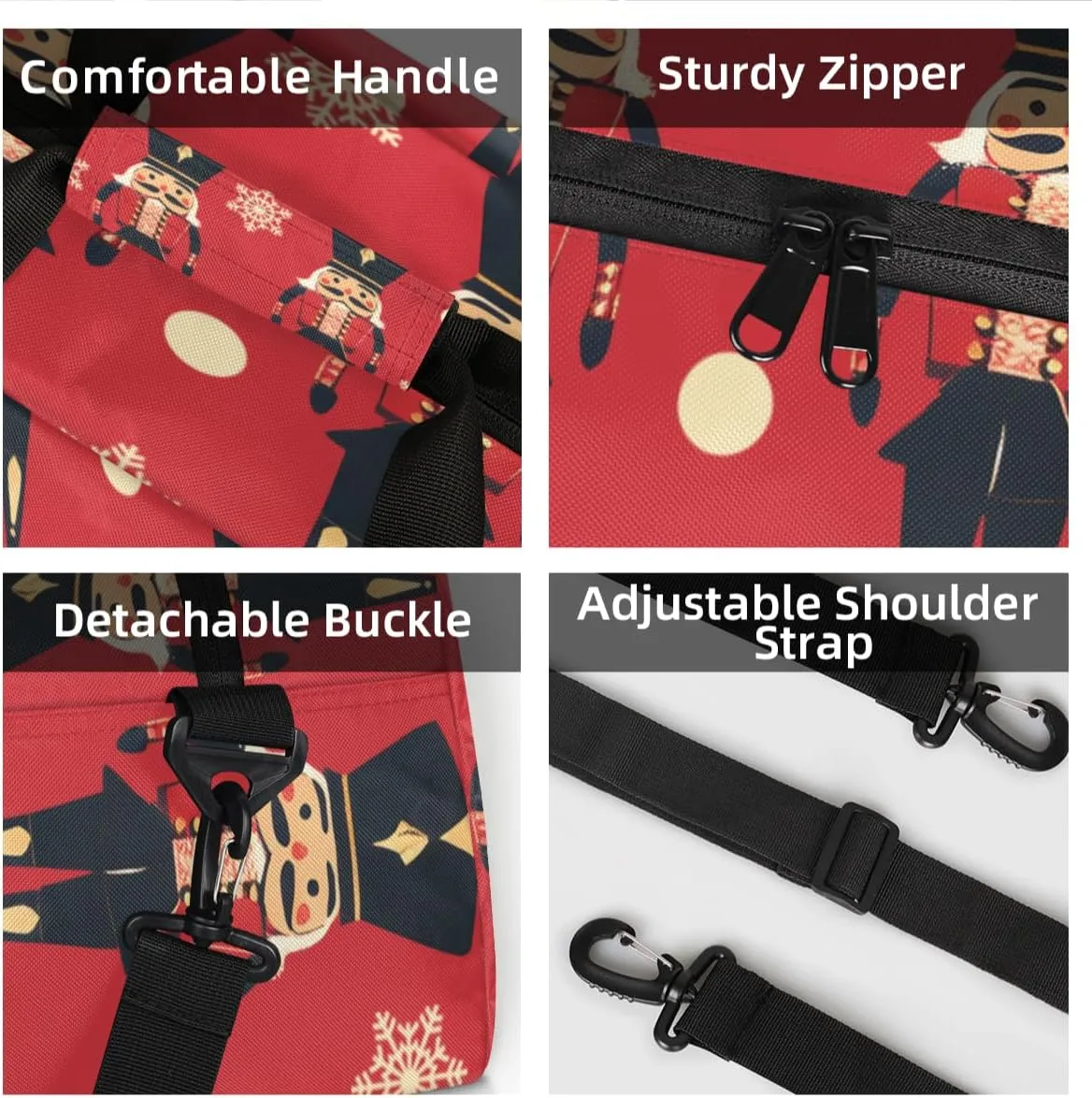 Personalized Custom Gym Bag for Women Men Carry on Christmas Nutcracker Travel Duffel Tote Rustic Snowflake Overnight Workout Weekender Bag