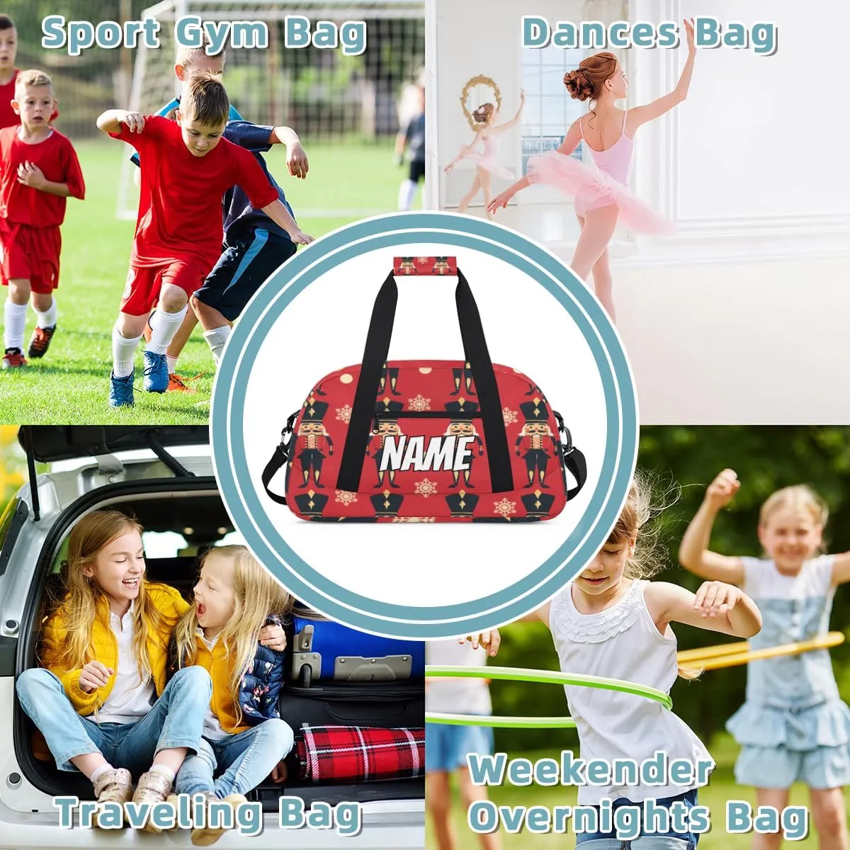 Personalized Custom Gym Bag for Women Men Carry on Christmas Nutcracker Travel Duffel Tote Rustic Snowflake Overnight Workout Weekender Bag