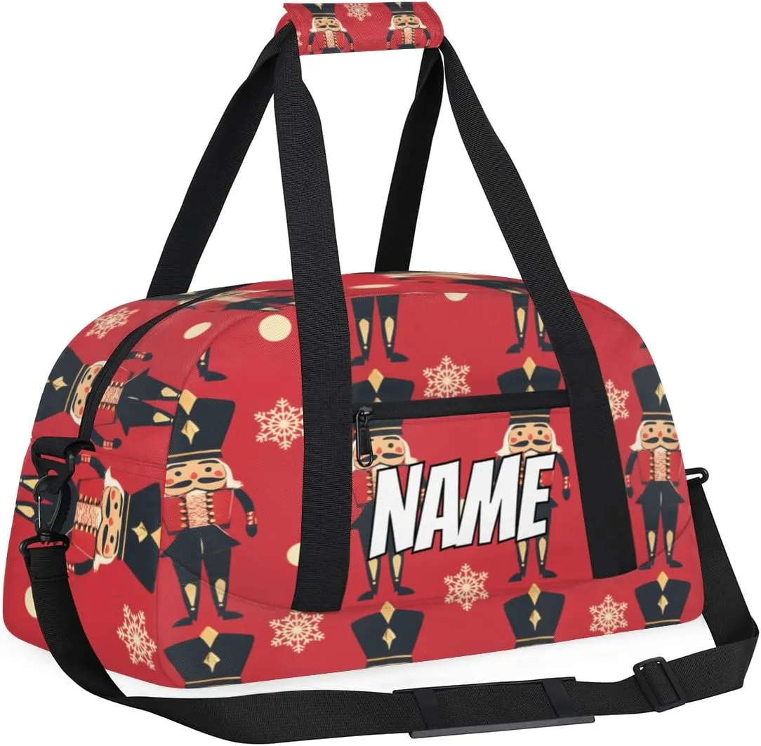 Personalized Custom Gym Bag for Women Men Carry on Christmas Nutcracker Travel Duffel Tote Rustic Snowflake Overnight Workout Weekender Bag