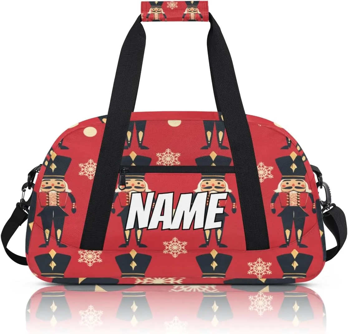 Personalized Custom Gym Bag for Women Men Carry on Christmas Nutcracker Travel Duffel Tote Rustic Snowflake Overnight Workout Weekender Bag