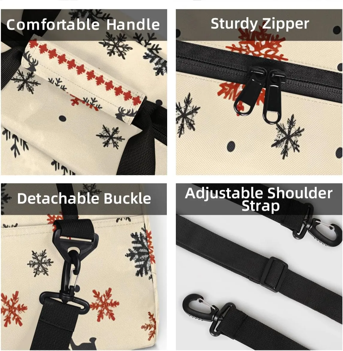 Personalized Custom Gym Bag for Women Men Carry on Christmas Theme Travel Duffel Tote Snowflake Reindeer Overnight Workout Weekender Bag