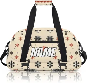 Personalized Custom Gym Bag for Women Men Carry on Christmas Theme Travel Duffel Tote Snowflake Reindeer Overnight Workout Weekender Bag