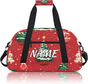 Personalized Custom Gym Bag for Women Men Carry on Christmas Tree Travel Duffel Tote Winter Snowflake Overnight Workout Weekender Bag