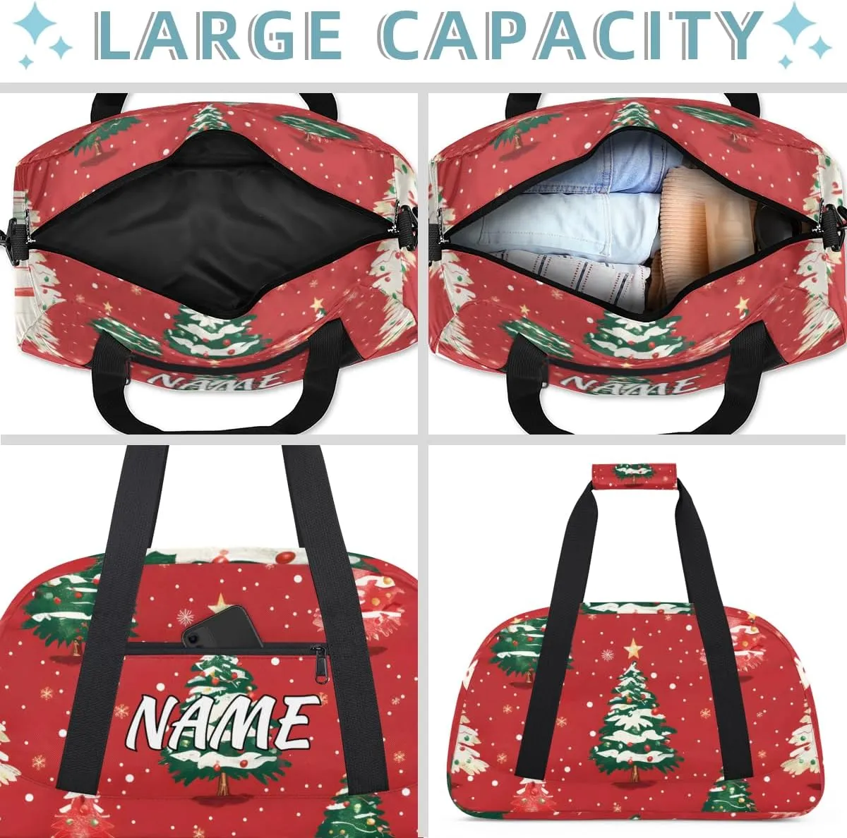 Personalized Custom Gym Bag for Women Men Carry on Christmas Tree Travel Duffel Tote Winter Snowflake Overnight Workout Weekender Bag