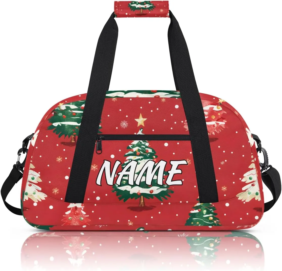 Personalized Custom Gym Bag for Women Men Carry on Christmas Tree Travel Duffel Tote Winter Snowflake Overnight Workout Weekender Bag