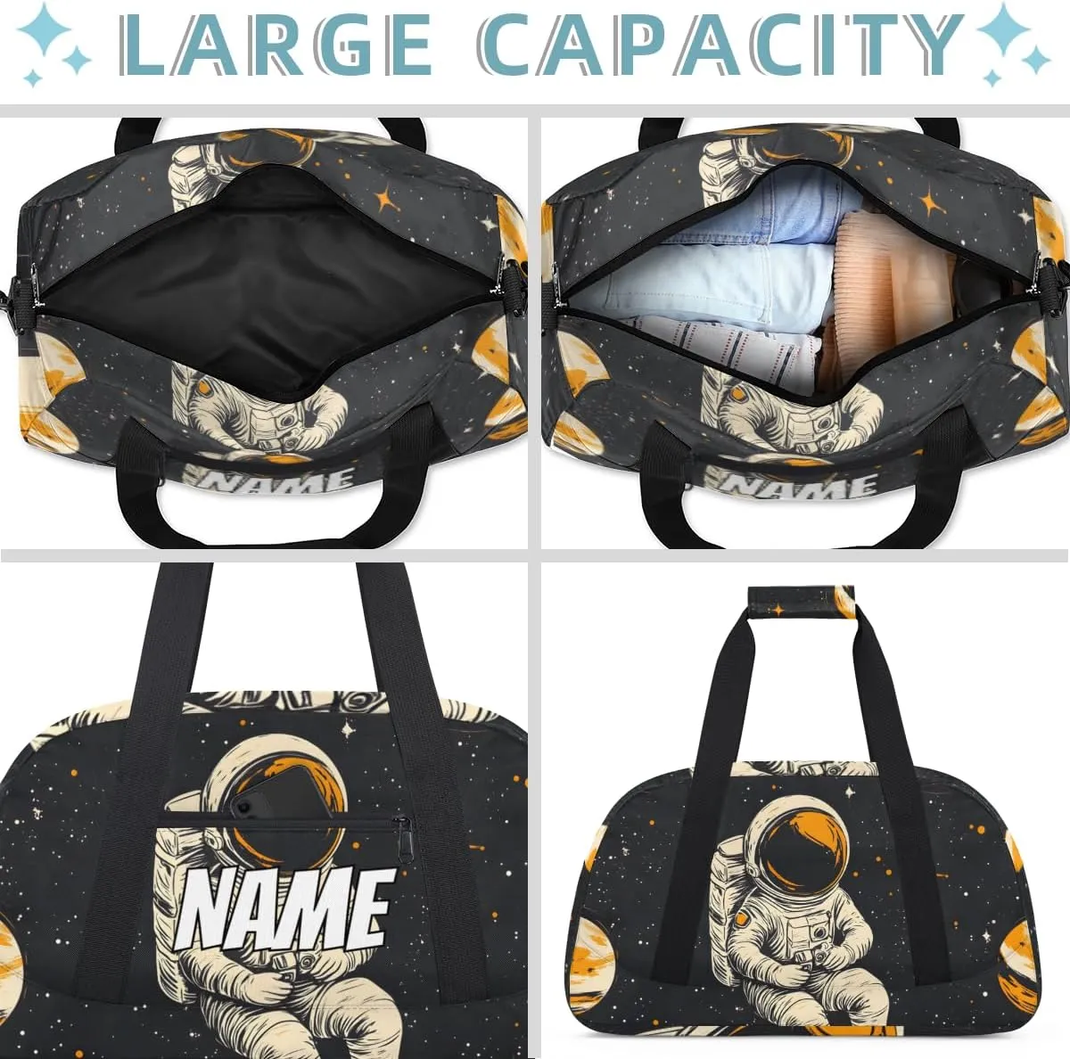 Personalized Custom Gym Bag for Women Men Carry on Cool Astronaut Travel Duffel Tote Universe Space Overnight Workout Weekender Bag