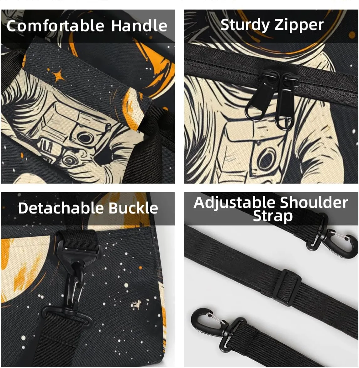 Personalized Custom Gym Bag for Women Men Carry on Cool Astronaut Travel Duffel Tote Universe Space Overnight Workout Weekender Bag