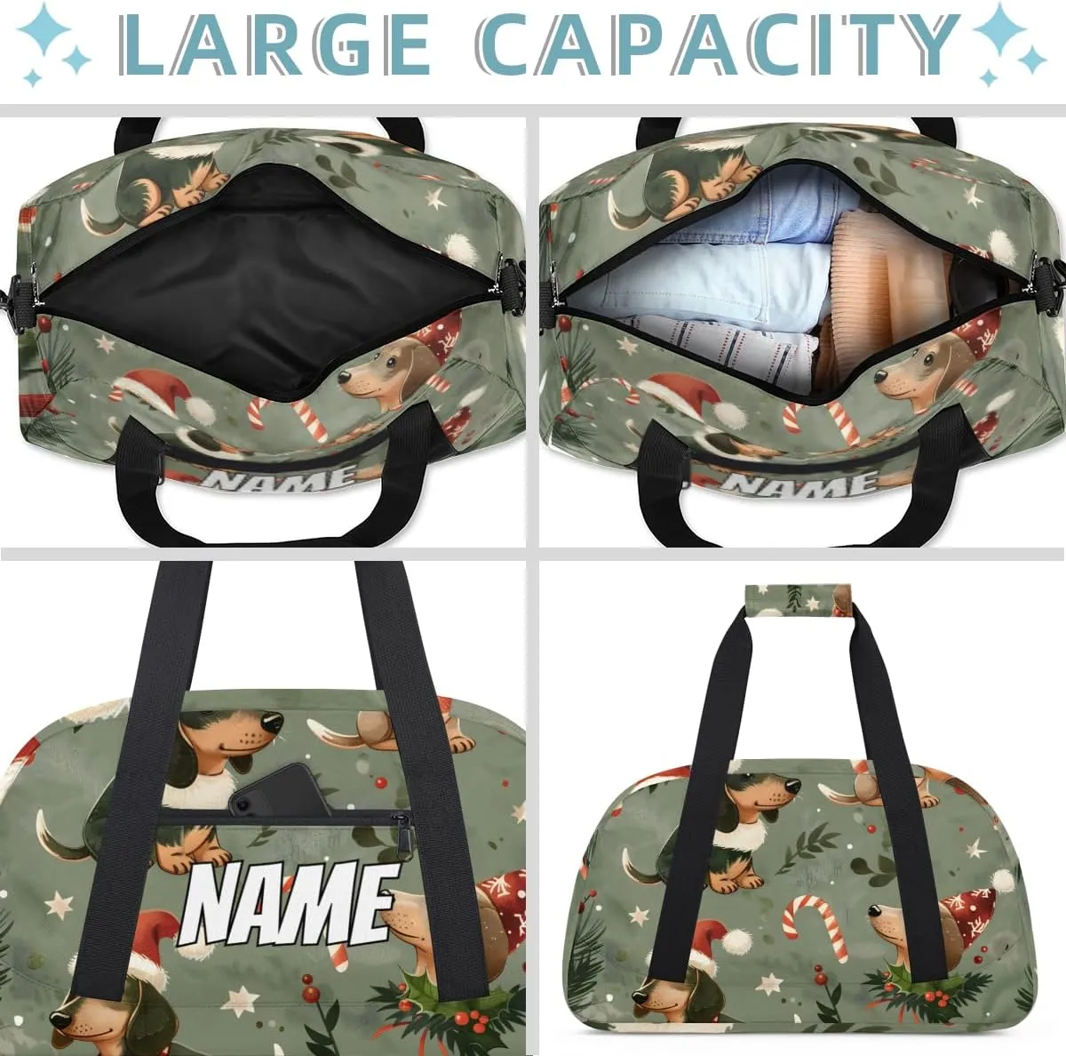 Personalized Custom Gym Bag for Women Men Carry on Cute Dachshunds Dog Travel Duffel Tote Fun Christmas Overnight Workout Weekender Bag