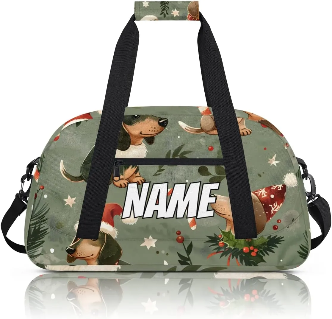 Personalized Custom Gym Bag for Women Men Carry on Cute Dachshunds Dog Travel Duffel Tote Fun Christmas Overnight Workout Weekender Bag