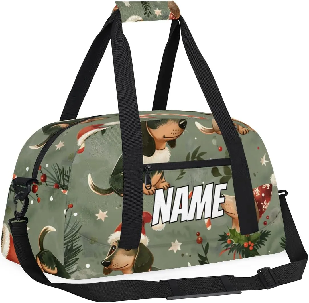 Personalized Custom Gym Bag for Women Men Carry on Cute Dachshunds Dog Travel Duffel Tote Fun Christmas Overnight Workout Weekender Bag