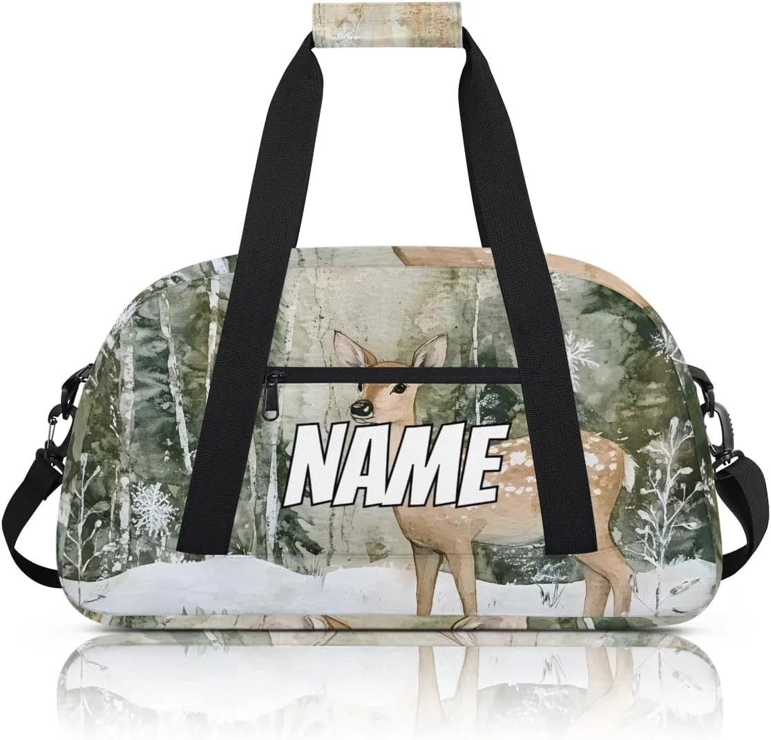 Personalized Custom Gym Bag for Women Men Carry on Cute Deer Travel Duffel Tote Forest Elk Overnight Workout Weekender Bag
