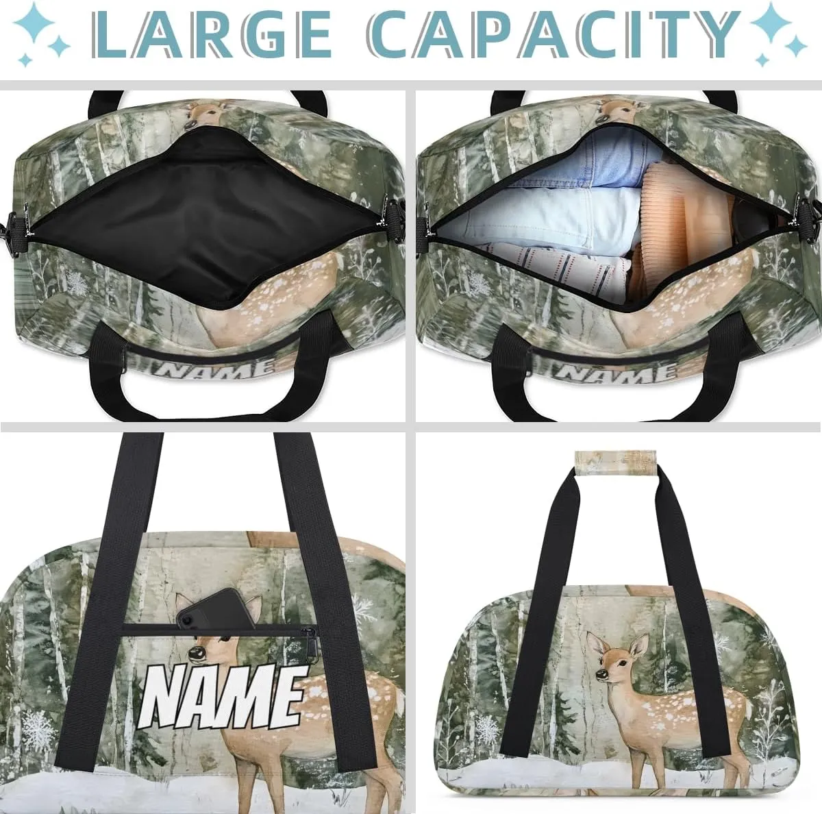 Personalized Custom Gym Bag for Women Men Carry on Cute Deer Travel Duffel Tote Forest Elk Overnight Workout Weekender Bag