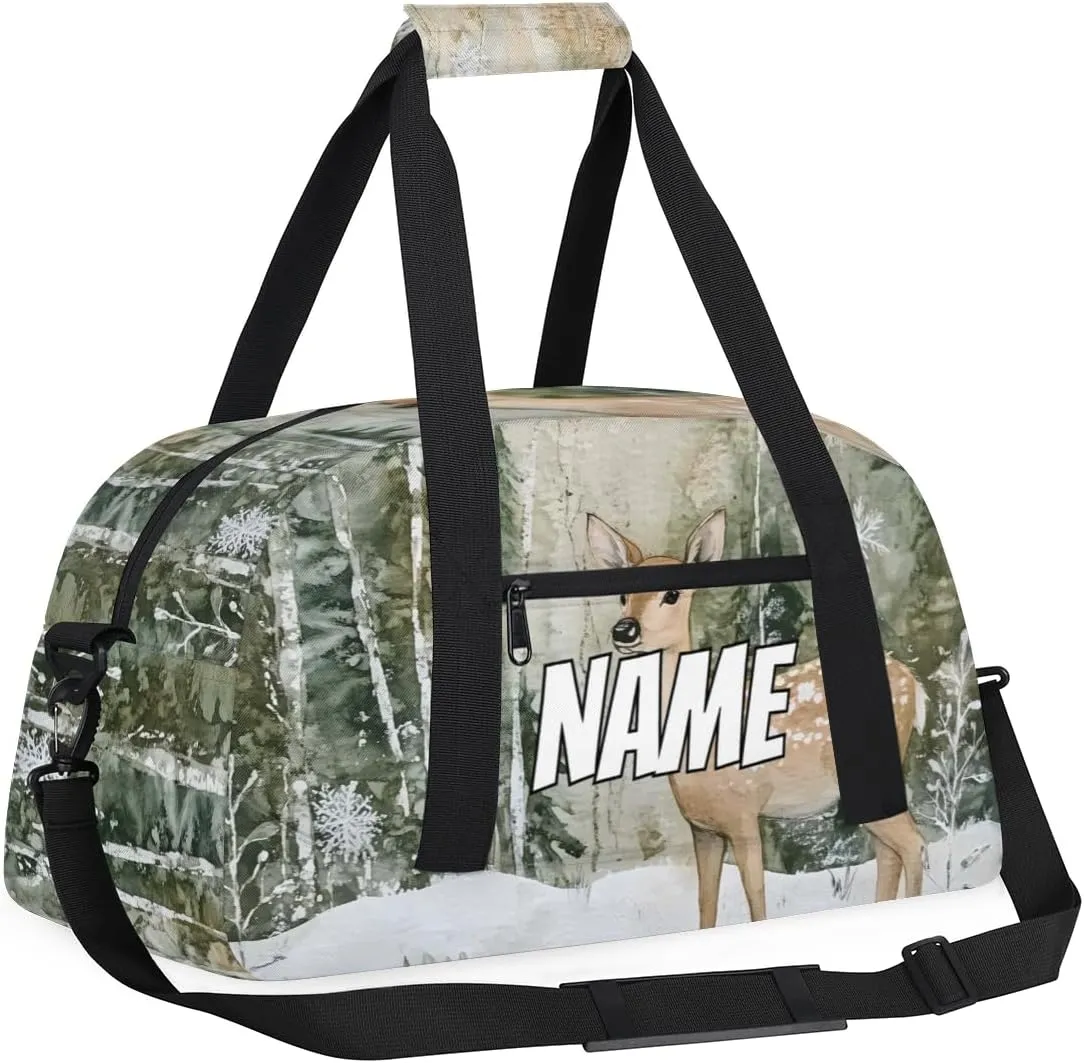 Personalized Custom Gym Bag for Women Men Carry on Cute Deer Travel Duffel Tote Forest Elk Overnight Workout Weekender Bag