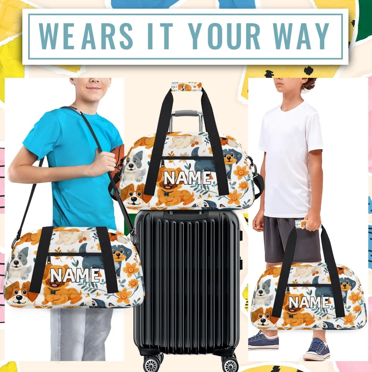 Personalized Custom Gym Bag for Women Men Carry on Cute Dogs Travel Duffel Tote Pet Puppy Overnight Workout Weekender Bag