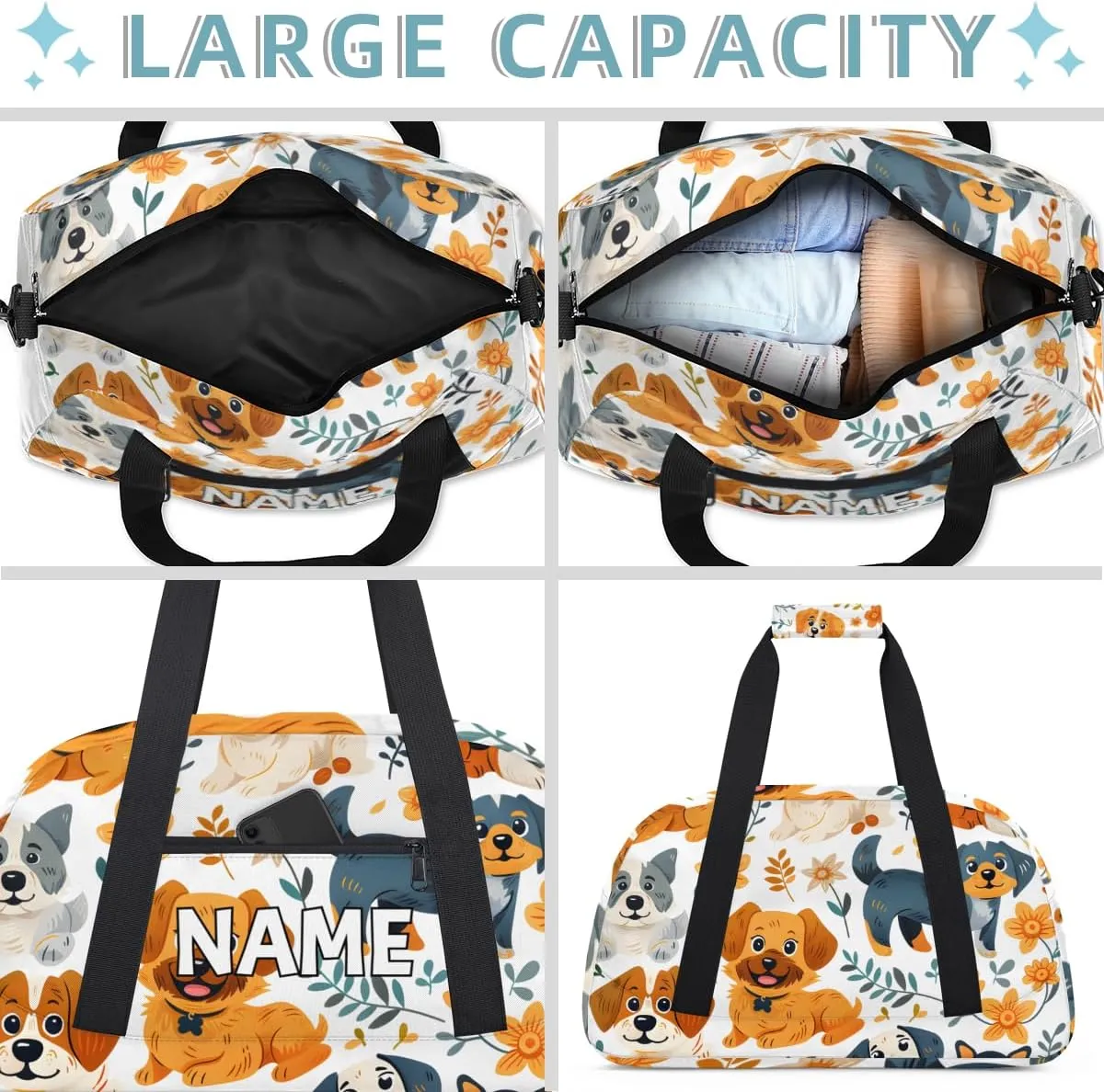 Personalized Custom Gym Bag for Women Men Carry on Cute Dogs Travel Duffel Tote Pet Puppy Overnight Workout Weekender Bag