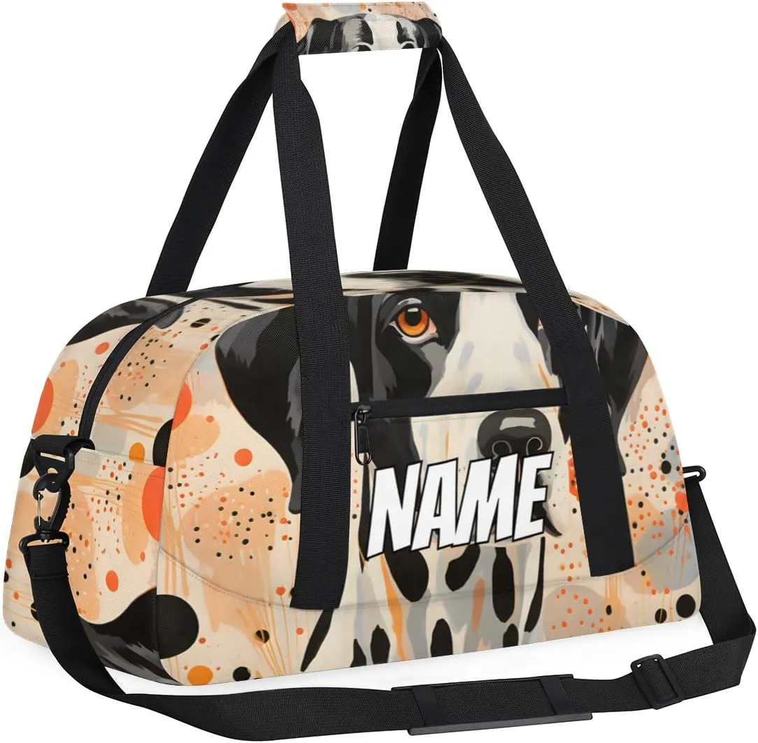 Personalized Custom Gym Bag for Women Men Carry on Dot Dalmatian Travel Duffel Tote Black Orange Dot Overnight Workout Weekender Bag