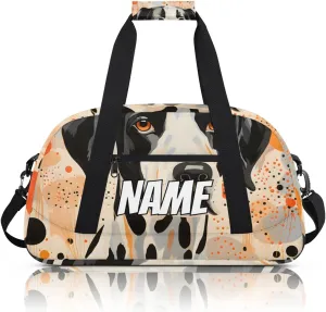 Personalized Custom Gym Bag for Women Men Carry on Dot Dalmatian Travel Duffel Tote Black Orange Dot Overnight Workout Weekender Bag