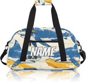 Personalized Custom Gym Bag for Women Men Carry on Funny Shark Travel Duffel Tote Happy Surfing Overnight Workout Weekender Bag