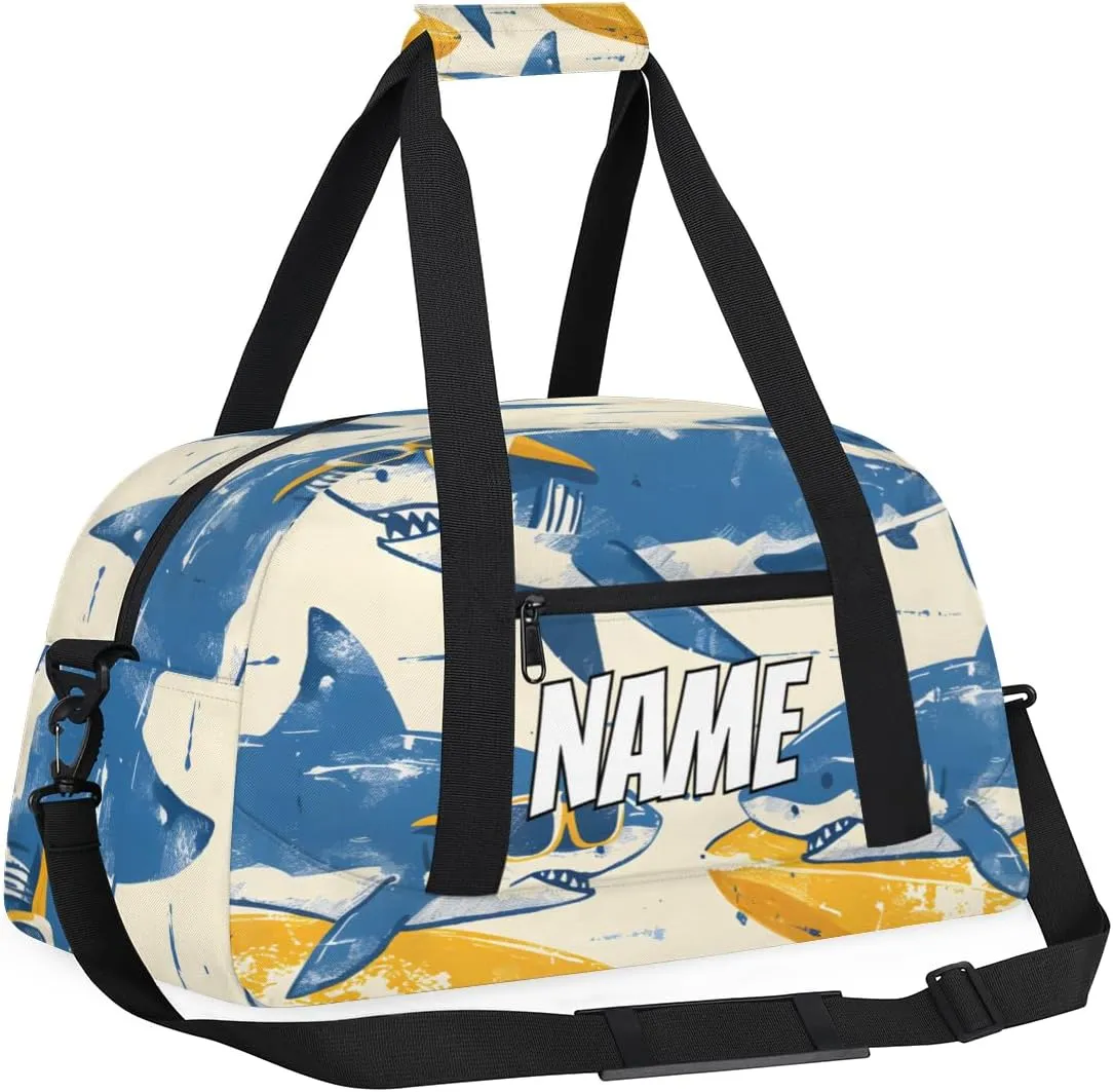Personalized Custom Gym Bag for Women Men Carry on Funny Shark Travel Duffel Tote Happy Surfing Overnight Workout Weekender Bag