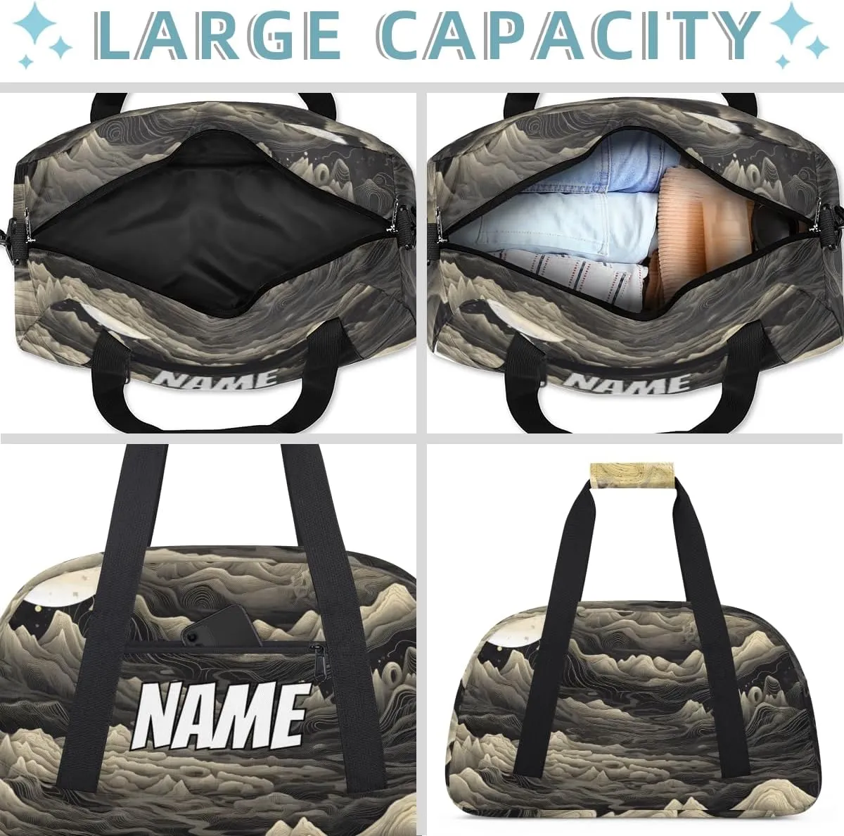 Personalized Custom Gym Bag for Women Men Carry on Japanese Waves Travel Duffel Tote Asian Art Overnight Workout Weekender Bag