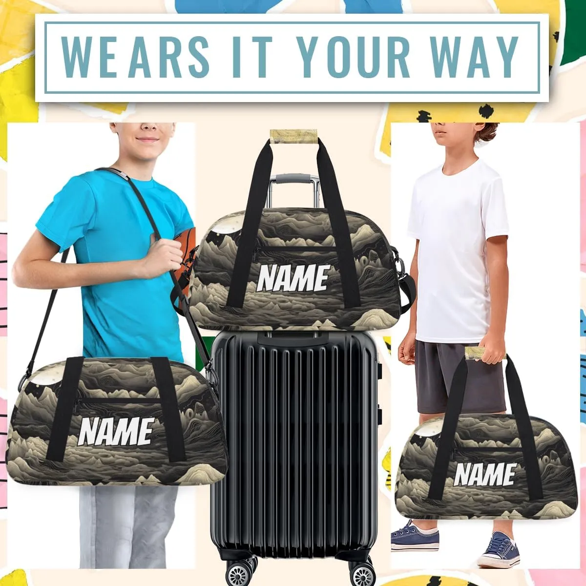 Personalized Custom Gym Bag for Women Men Carry on Japanese Waves Travel Duffel Tote Asian Art Overnight Workout Weekender Bag