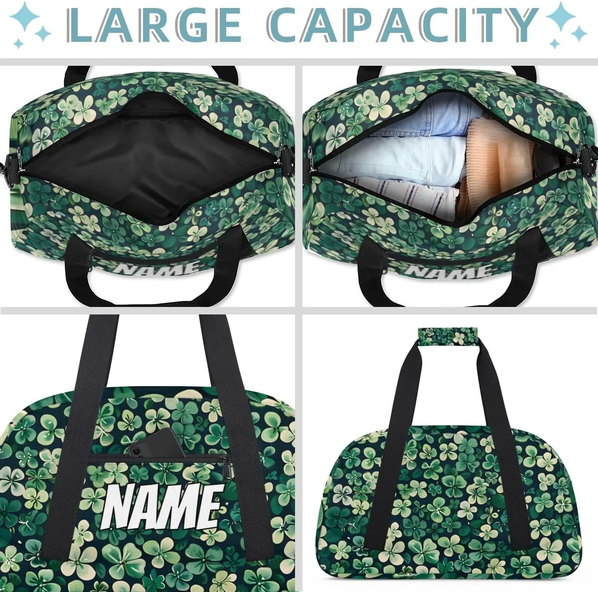 Personalized Custom Gym Bag for Women Men Carry on Lucky Shamrock Travel Duffel Tote Patricks Day Overnight Workout Weekender Bag
